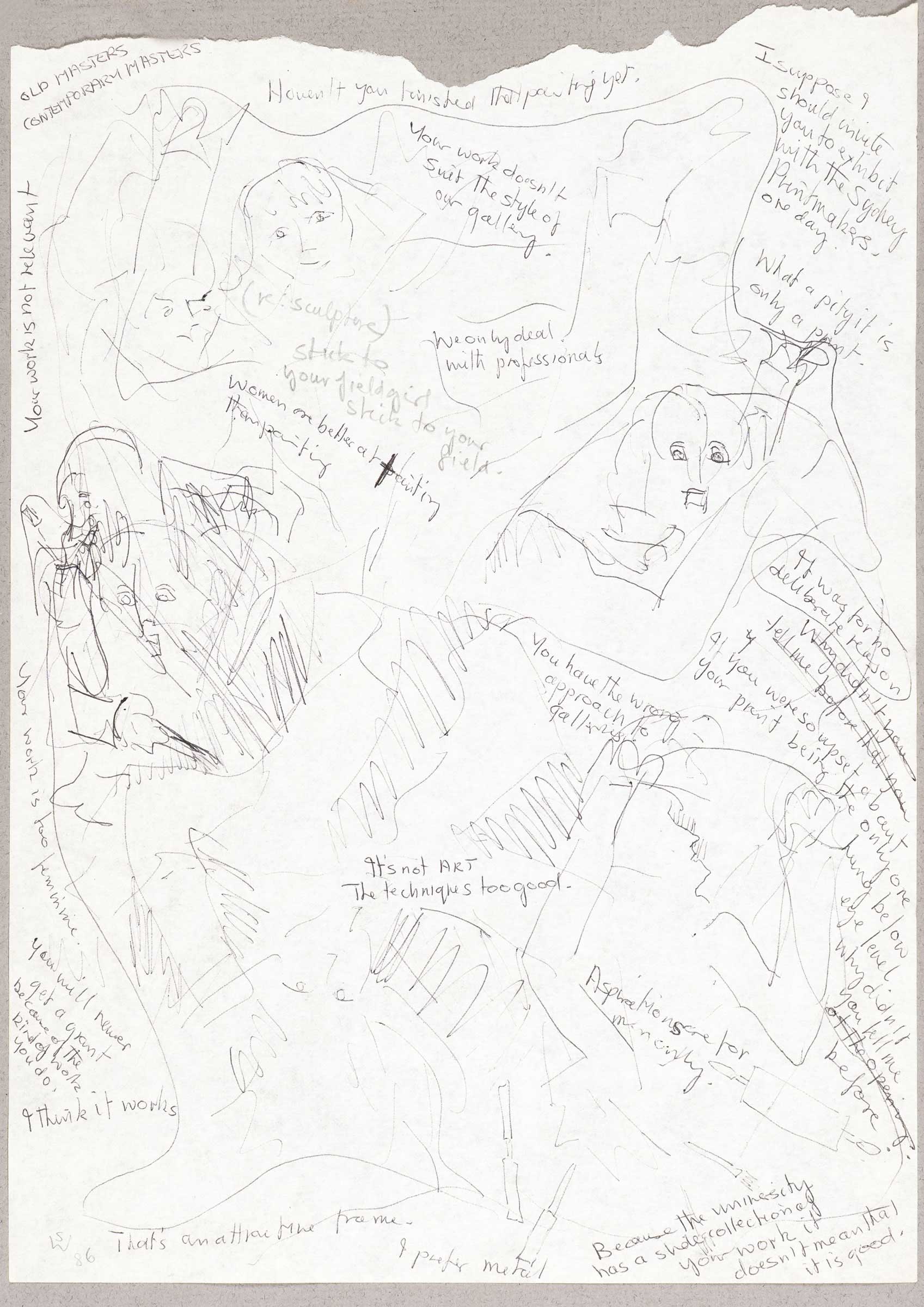 Self portraits with disparaging comments (composition sketch) 1 by � Susan D White